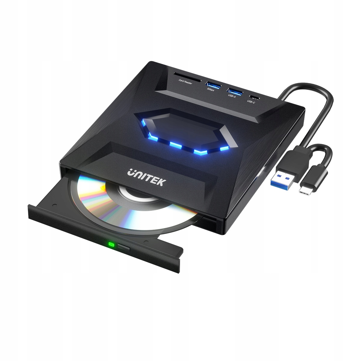 Unitek T1037A01 Externí vypalovačka DVD CD Usb hub 5Gbps čtečka Sd