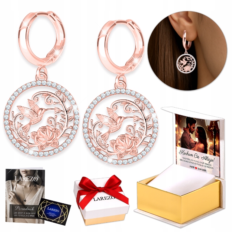 Náušnice Pozlacené 925 Závěsná kolečka s zirkony Kolibříci Kolibřík Vlaštovka