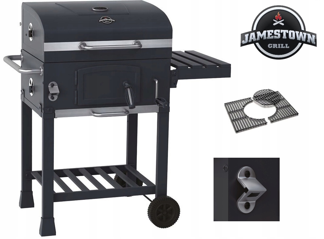 Grill Węglowy Ogrodowy Żeliwny duży Ruszt 57 x 41,5 cm popielnik pokrywa