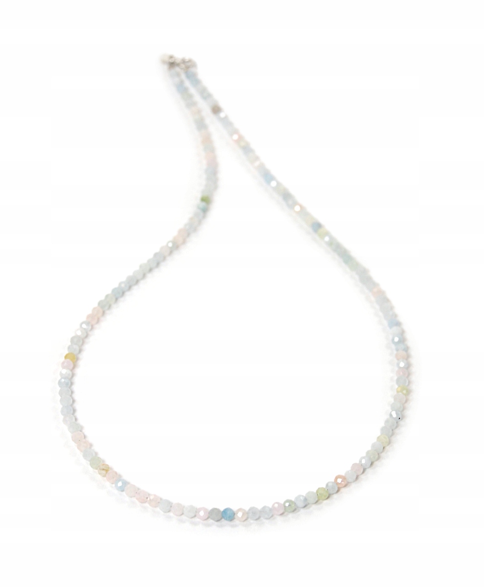 Naszyjnik naturalne Beryle Morganit Akwamaryn kulki fasetowane 3mm srebro