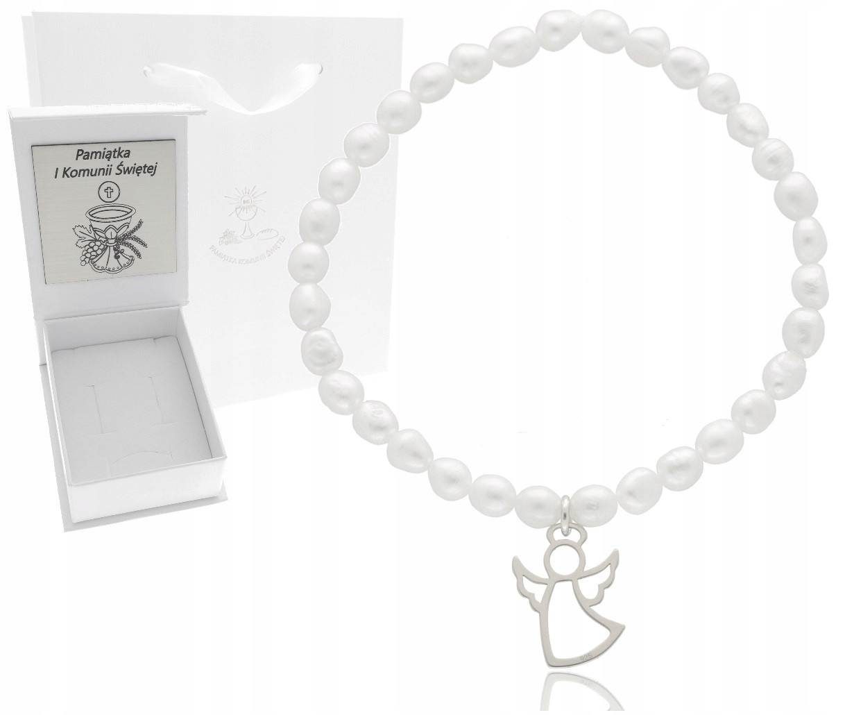 Stříbrný náramek Anděl Perla Gravírování stříbro 925