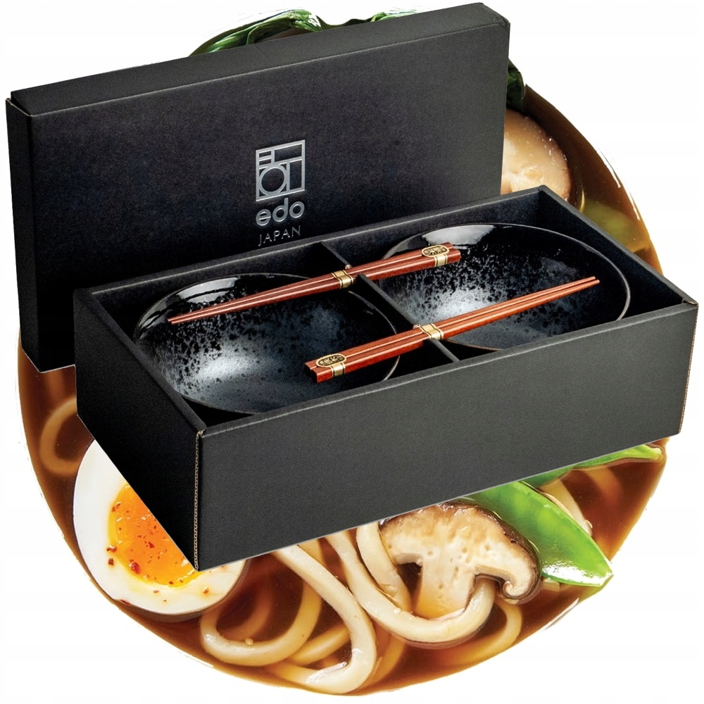 Sada keramických misek černé a šedé barvy 17 cm na polévku Udon s tyčinkami Koge