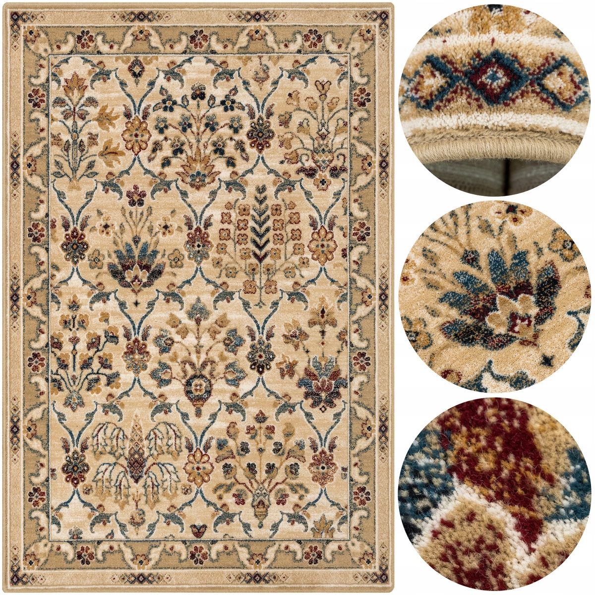 Dywan Wełniany Isfahan Amara Jasny Beżowy Do Salonu Ornamentowy 160x240 cm