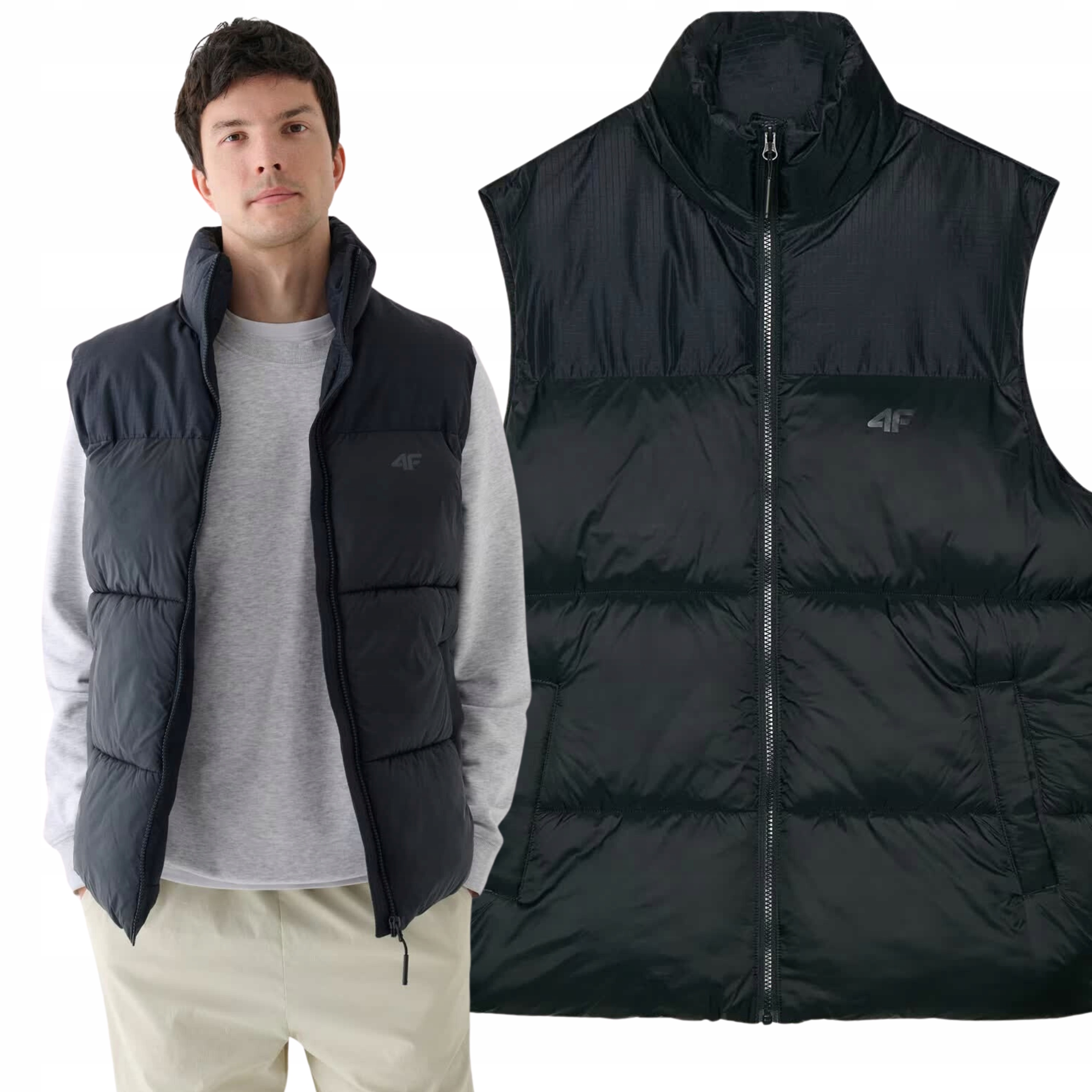 Pánská prošívaná péřová Bunda Bez Rukávů 4F s krátkým rukávem a Se Stojáčkem vel. S