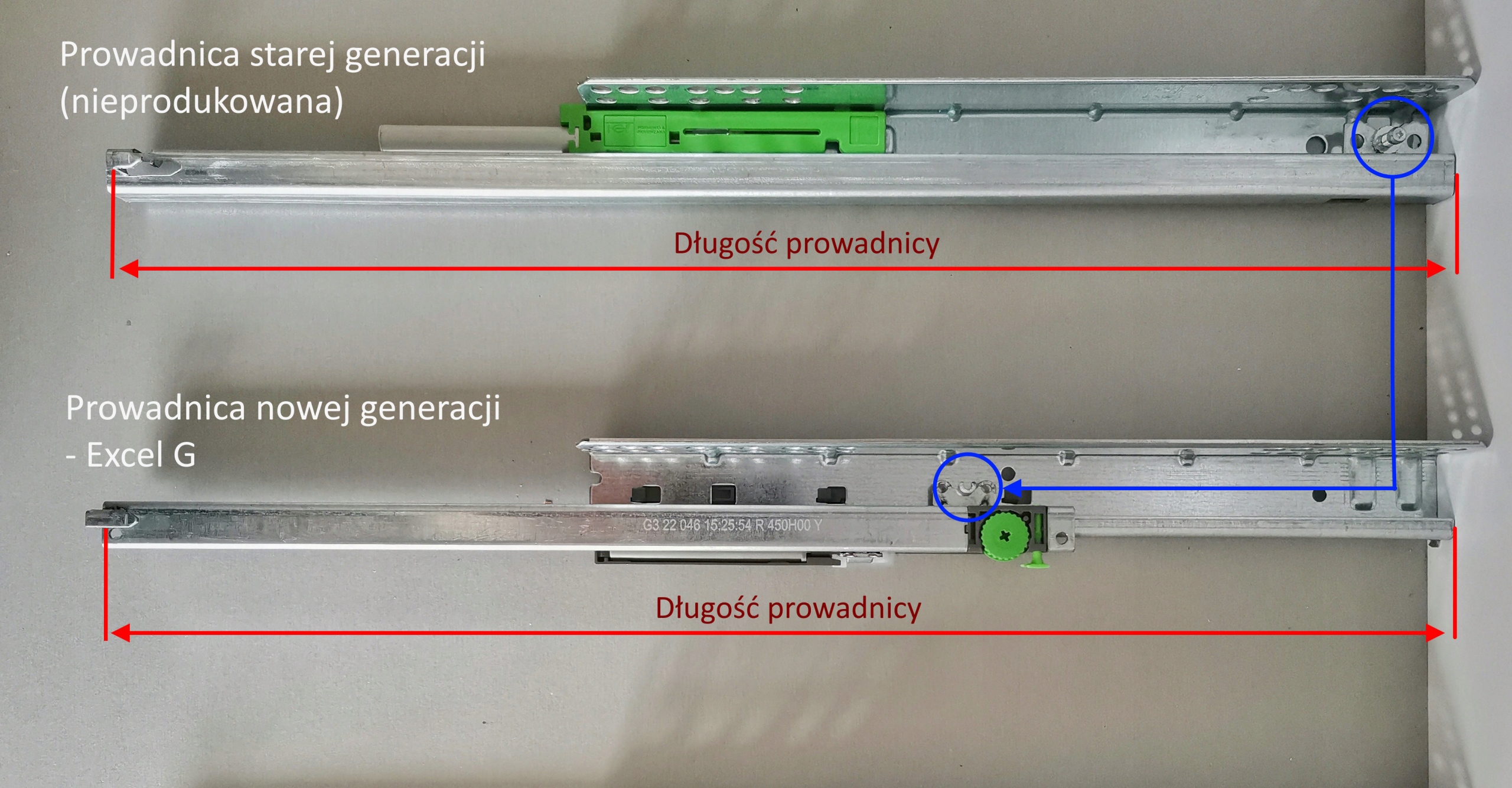 Prowadnica Excel 300 mm częściow wysuw cichy domyk Grubość 1 mm