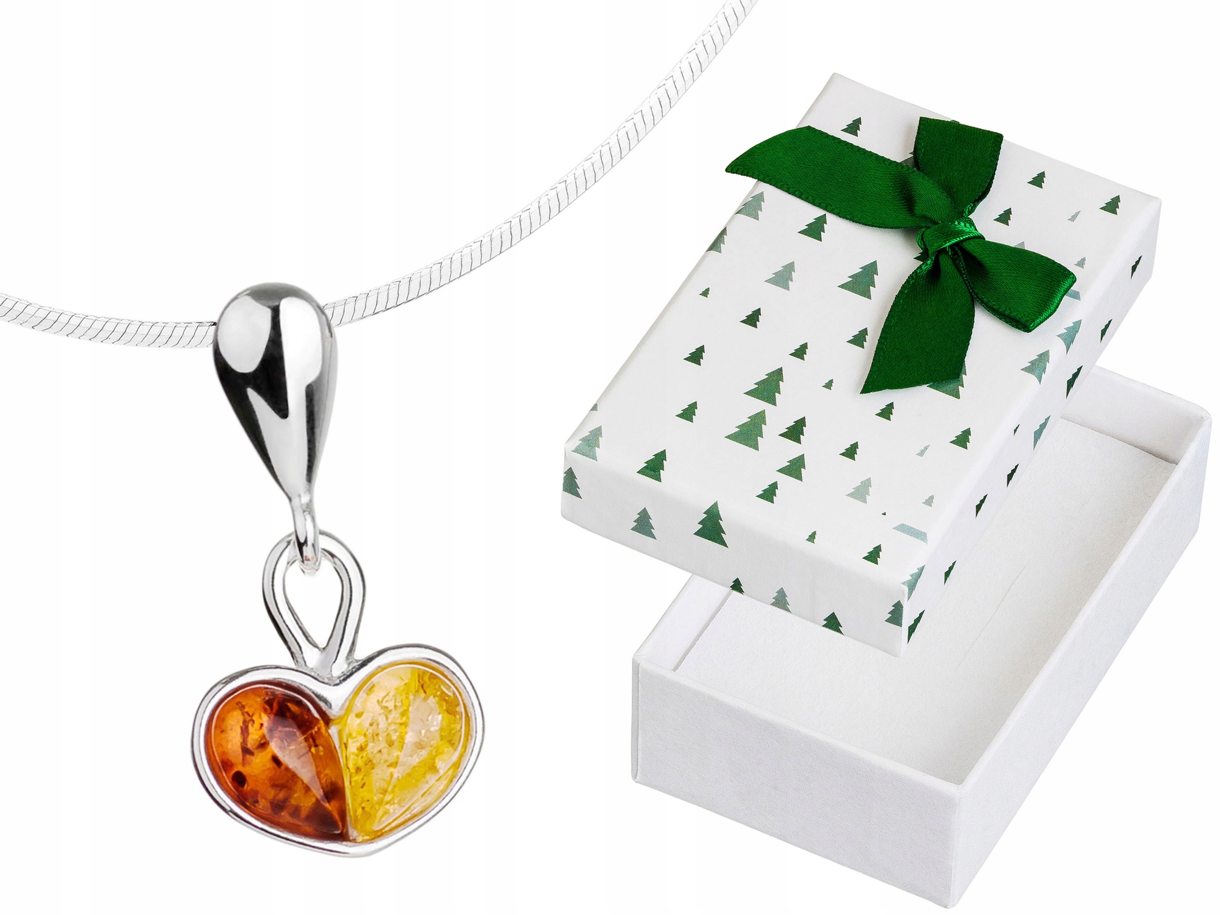 Malý Stříbrný Dlouhý Dámský Náhrdelník Srdce s Jantarem Srdíčko Stříbro 60