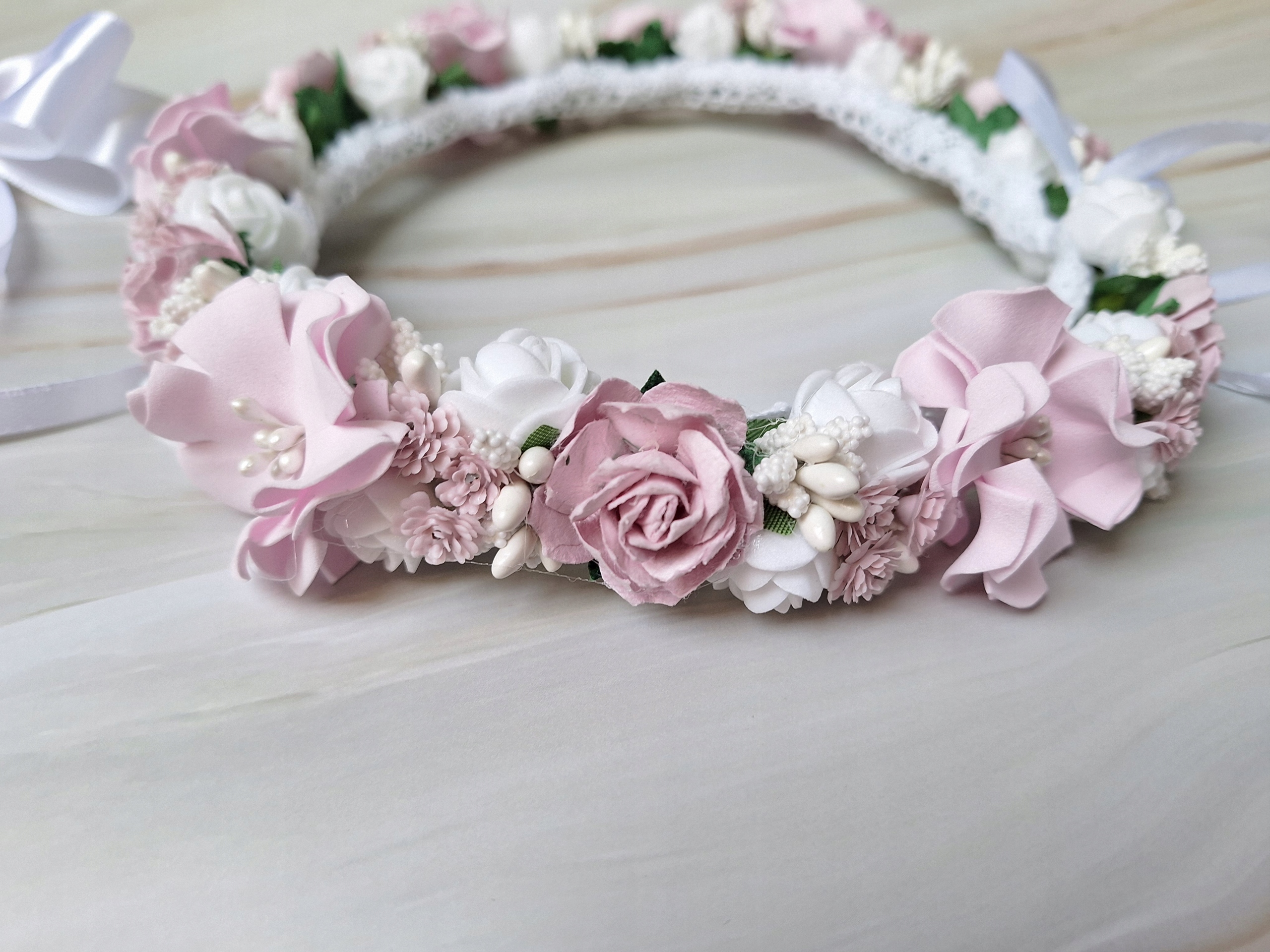 Wianek komunijny do komuni biało różowy z fioletem gipsówka Angel Lilla Kod producenta WK-016 Angel Lilla