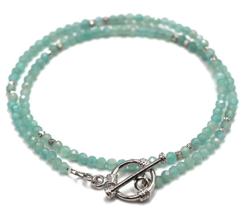 Amazonit Niebieski Naszyjnik fasetowany ze srebrnym stalowym zapięciem 3mm