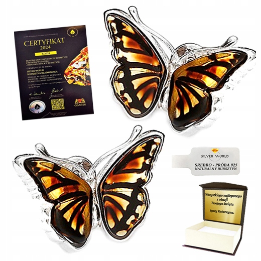 Stříbrné Náušnice S Jantarem, Krásné Umělecké Motýly Jako Dárek Gravírování