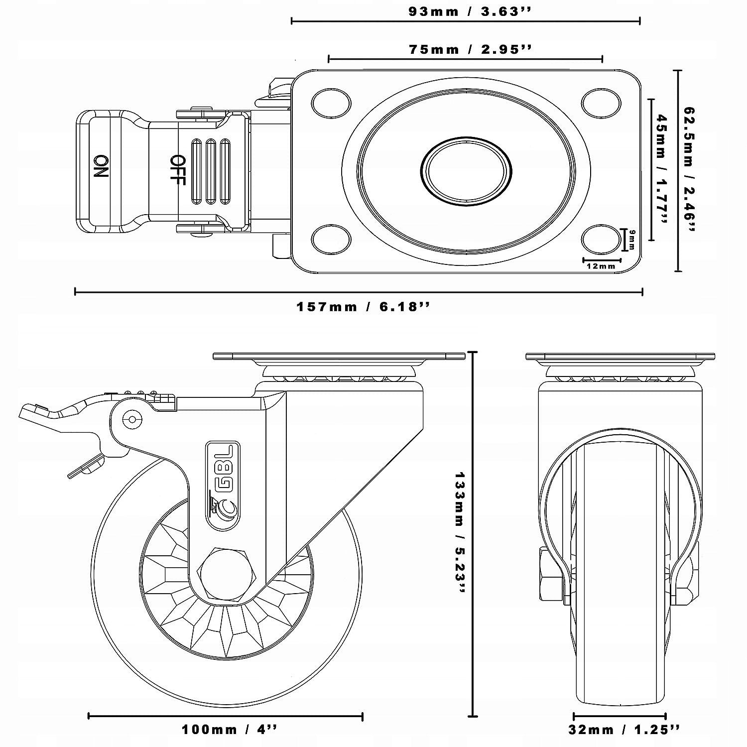 KÓŁKA TRANSPORTOWE OBROTOWE WÓZKA TRANSPORTOWEGO Z HAMULCEM 4x 100mm 600kg Marka inna