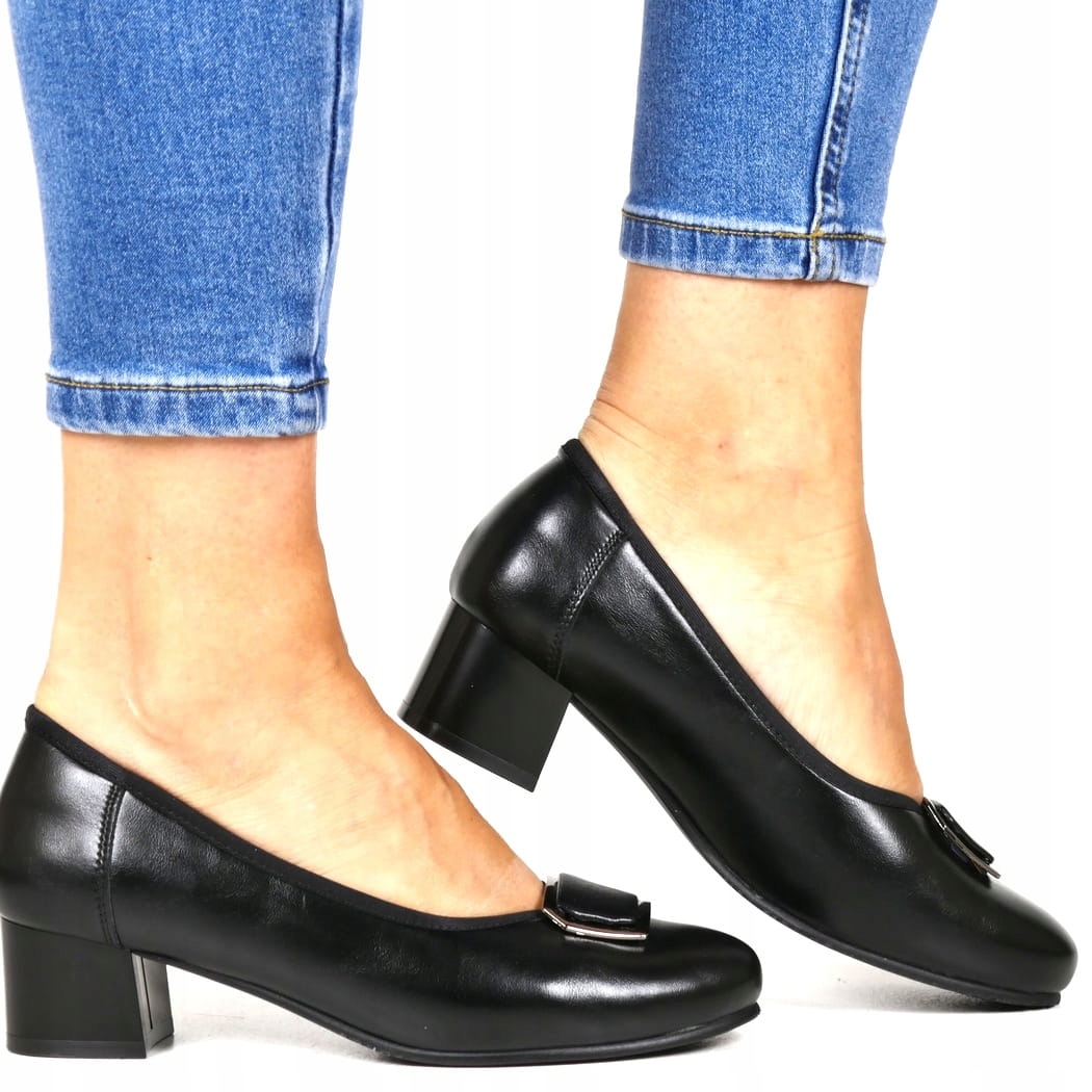 Polobotky Černé Přírodní Kůže Na Nízkém Podpatku Pěkná Ozdoba Top