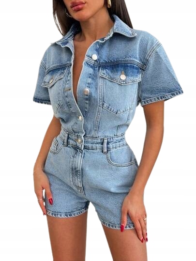 Shein Krátký Džínový Oblek S Knoflíky A Límečkem 38 1HA