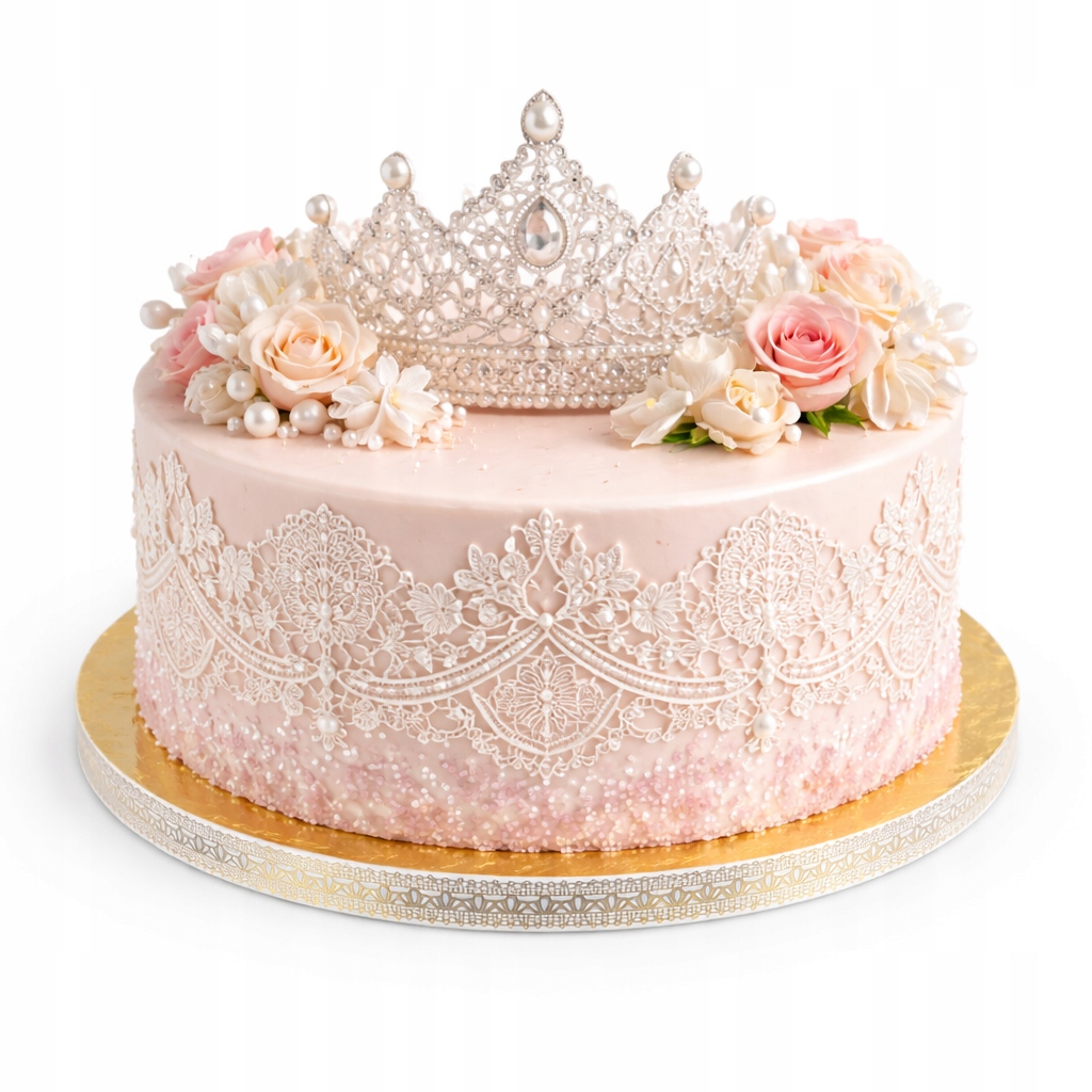 Podkład pod tort ciasto 26cm styrodur złoty z ozdobnym bokiem w koronkę