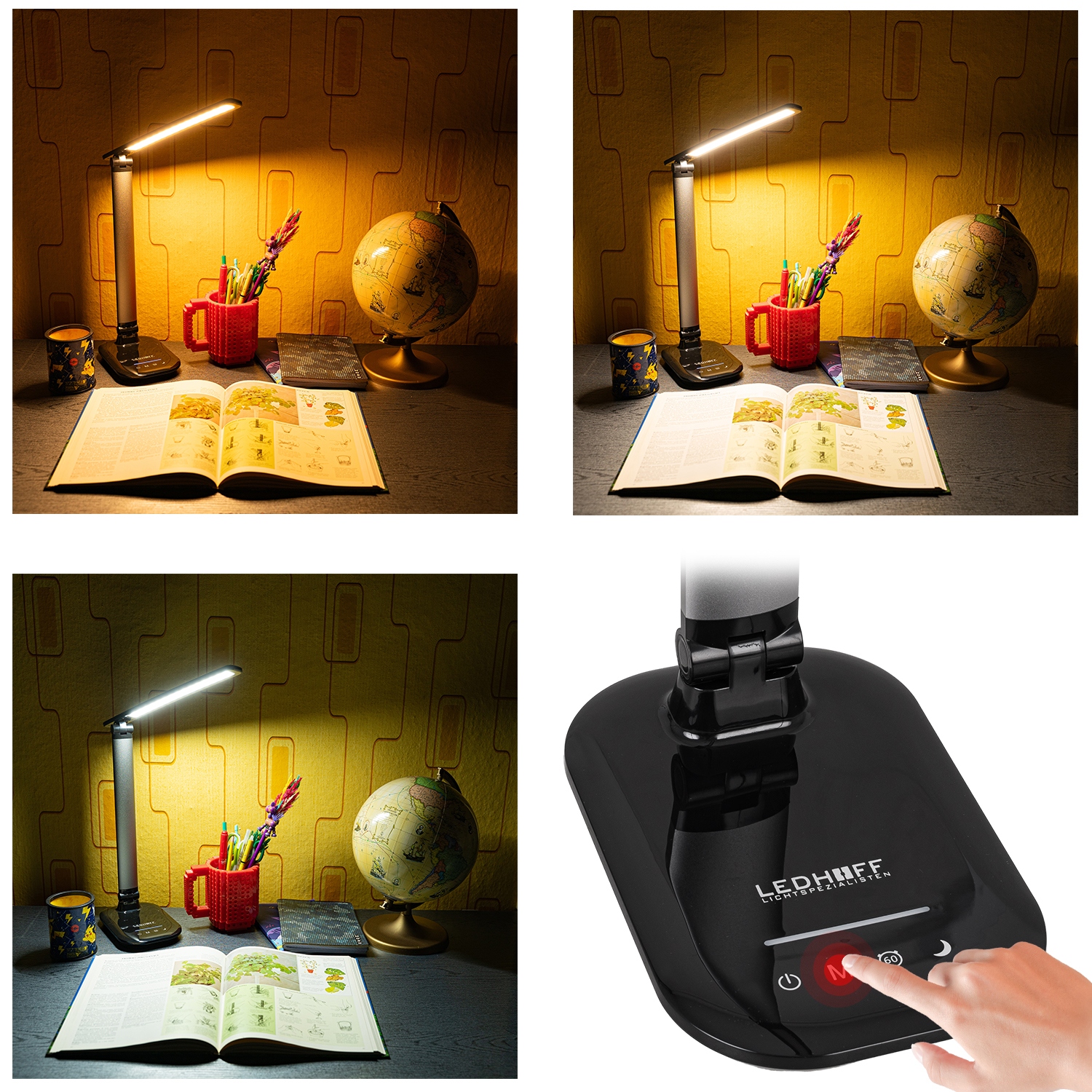 Lampka biurkowa szkolna LED 3 barwy Nocna Dotyk CZARNA srebrna na BIURKO Kod producenta FLUX-450-B-PS