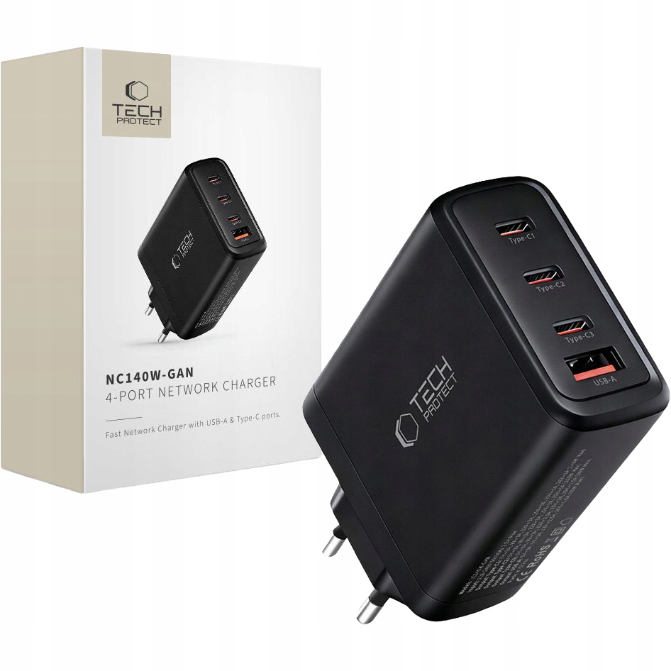 Silná, výkonná síťová nabíječka 140 W pro notebook Usb-c Usb-a, Tech-Protect