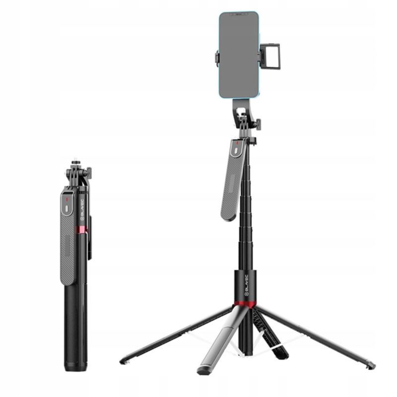Uchwyt Selfie Stick Tripod z lampą i pilotem na telefon wysoki na 2,2m czar