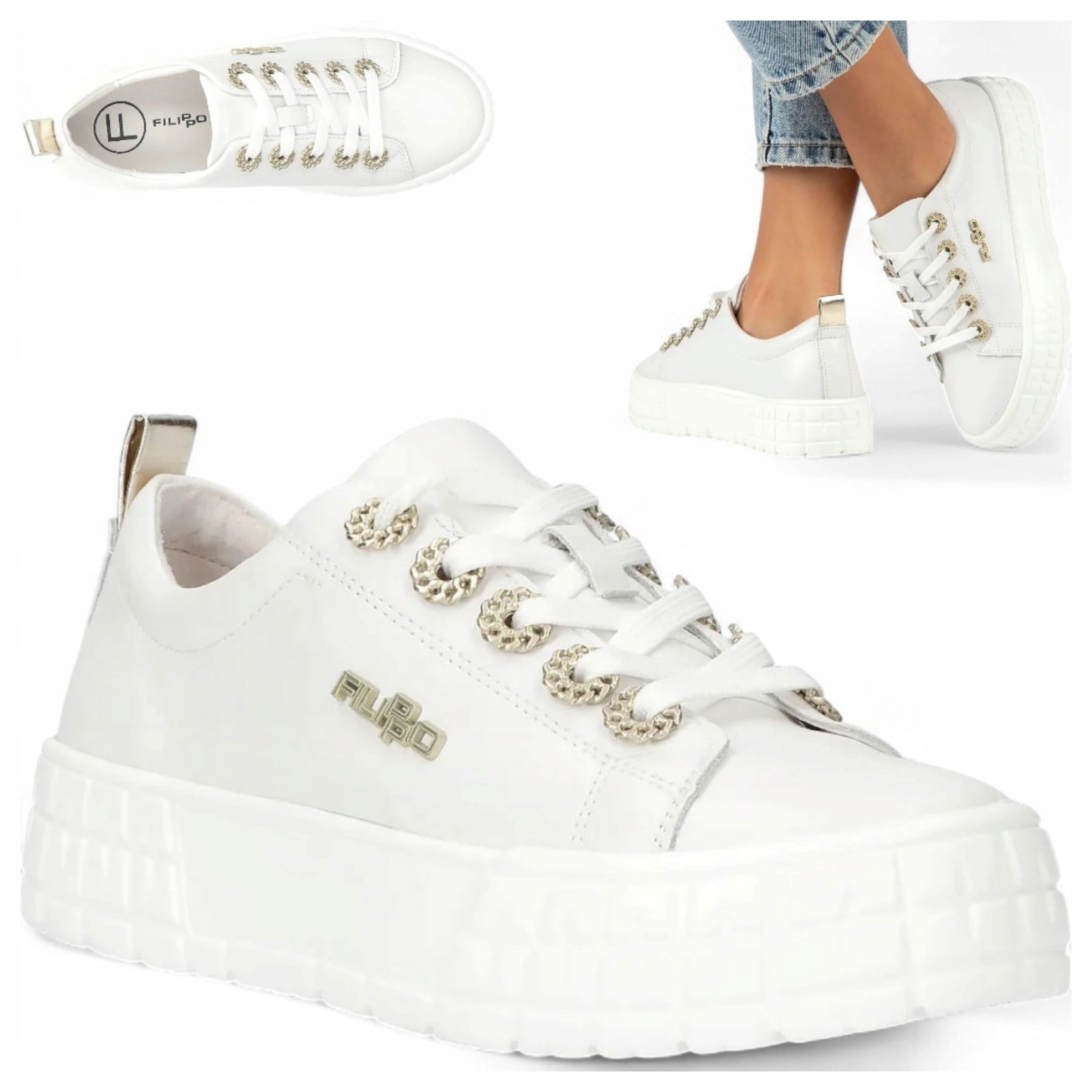Dámské kožené polobotky 41 Bílé Filippo Šněrovací tenisky Platforma