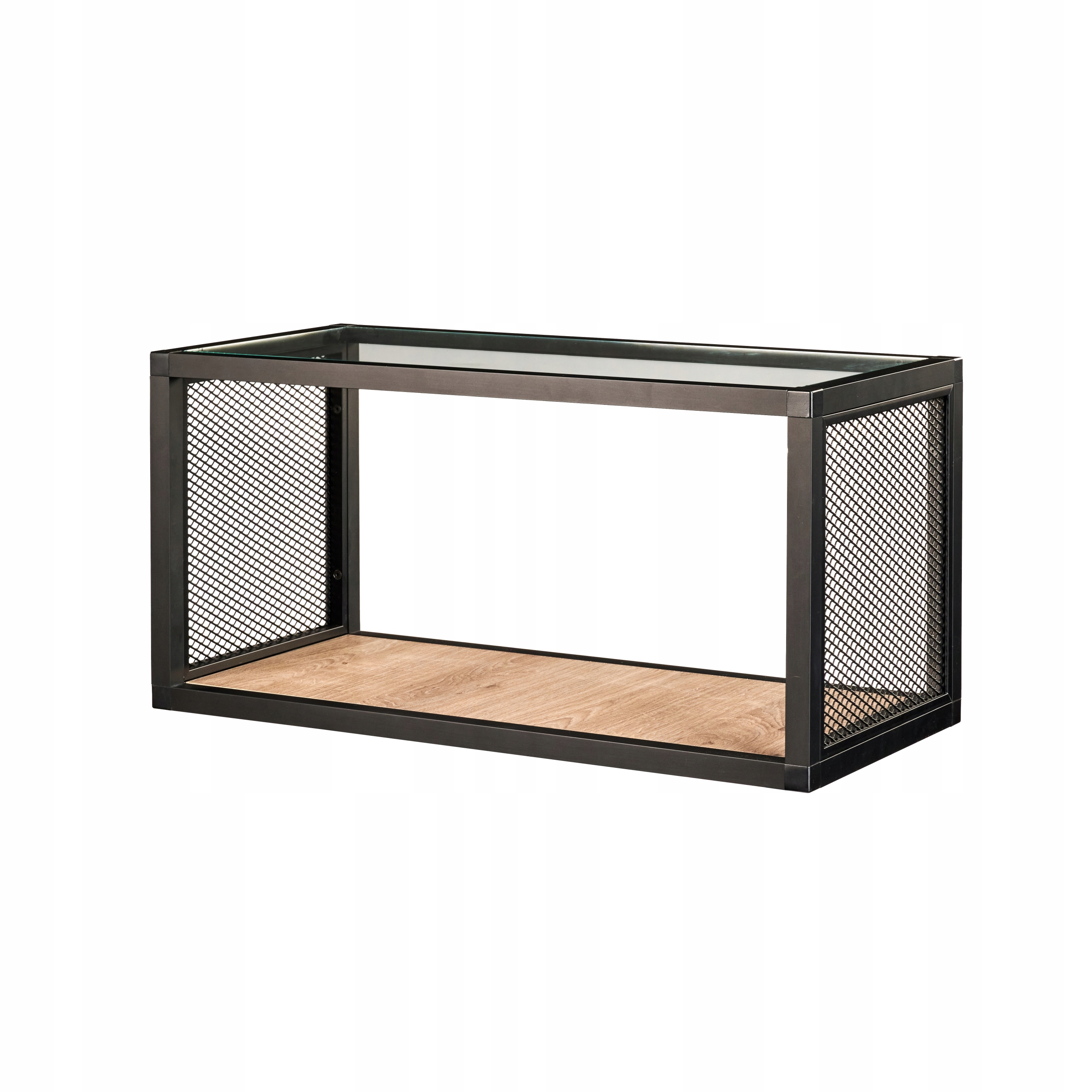 Industriální Hliníková Závěsná Polička Loft Černá Matná 500x200x200 Deska Dub