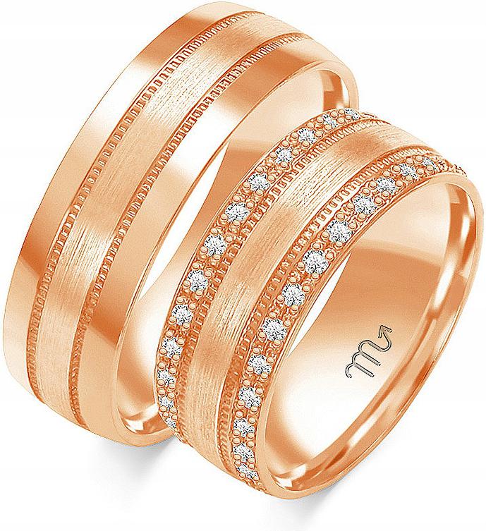 Jemné snubní prsteny růžové zlato 14K 585 r 20 21 22 svatební kolekce gravírování