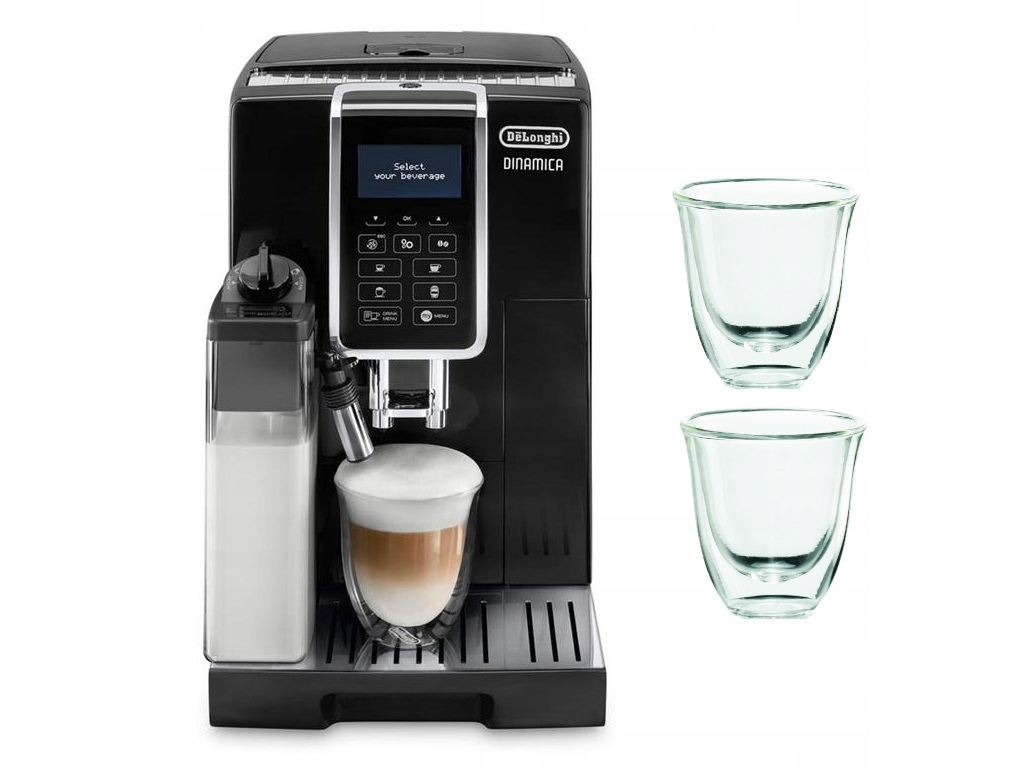 Ekspres De'Longhi Ecam 350.55B 1450W czarny+Szklanki De'Longhi 90 ml 2 szt.