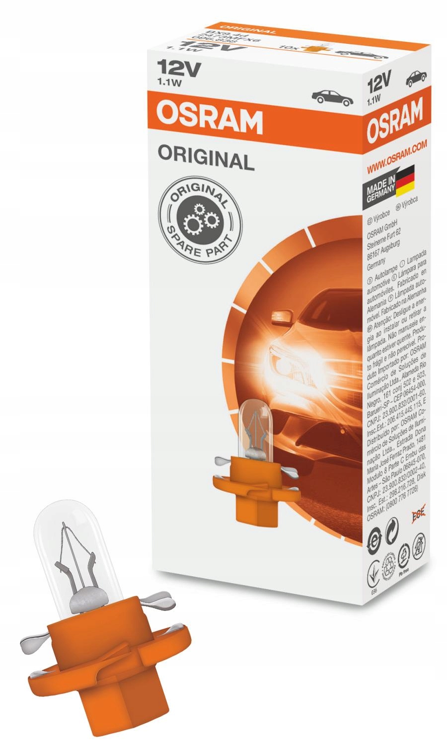 10 x Osram Original Line Żarówka BAX8,4d 12V 1,1W