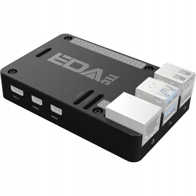 Корпус с ЧПУ для Raspberry Pi 5 Case алюминиевый радиатор - черный EDATEC