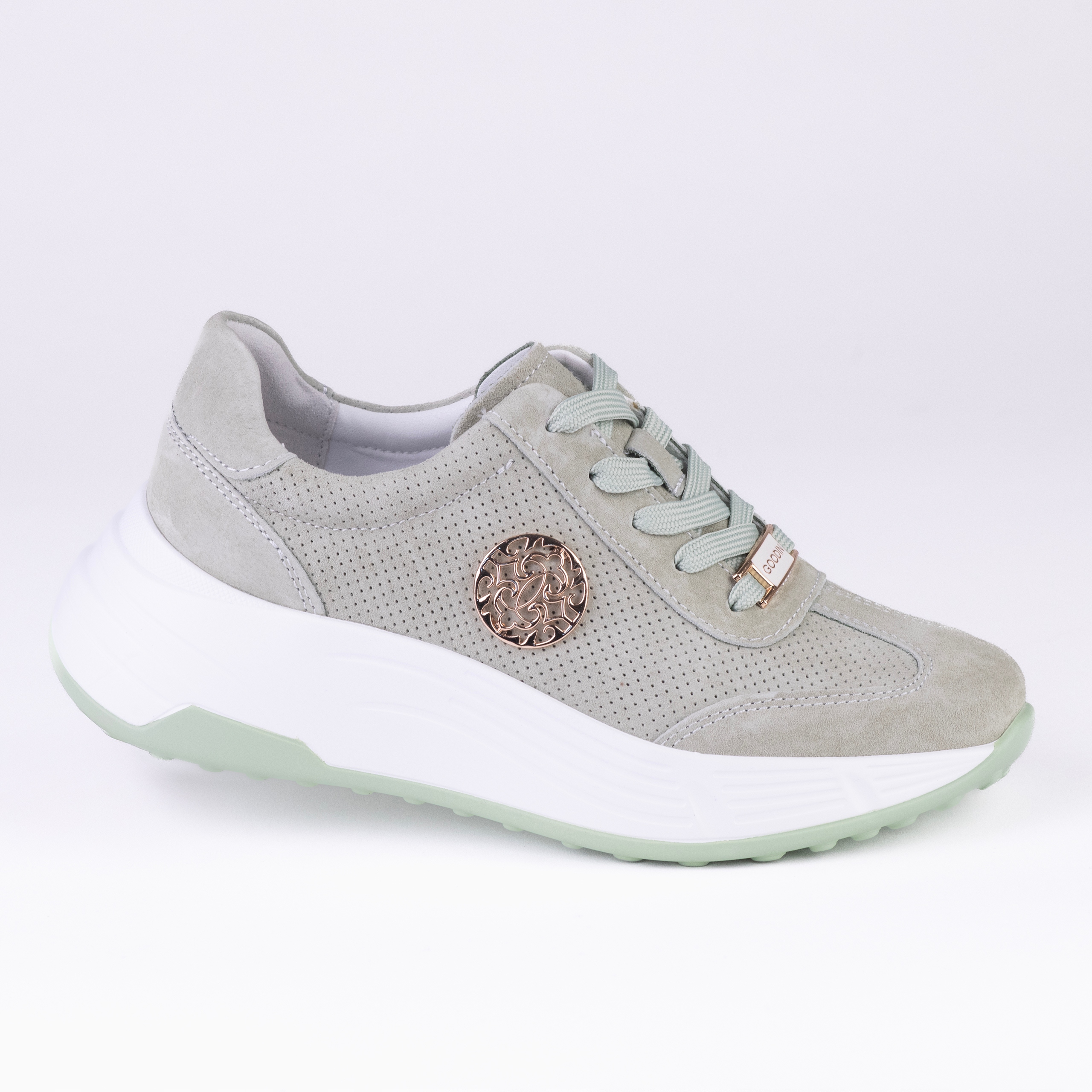 Dámské kožené tenisky Goodin GD-XW-1030 ažurová semišová máta zelená 41