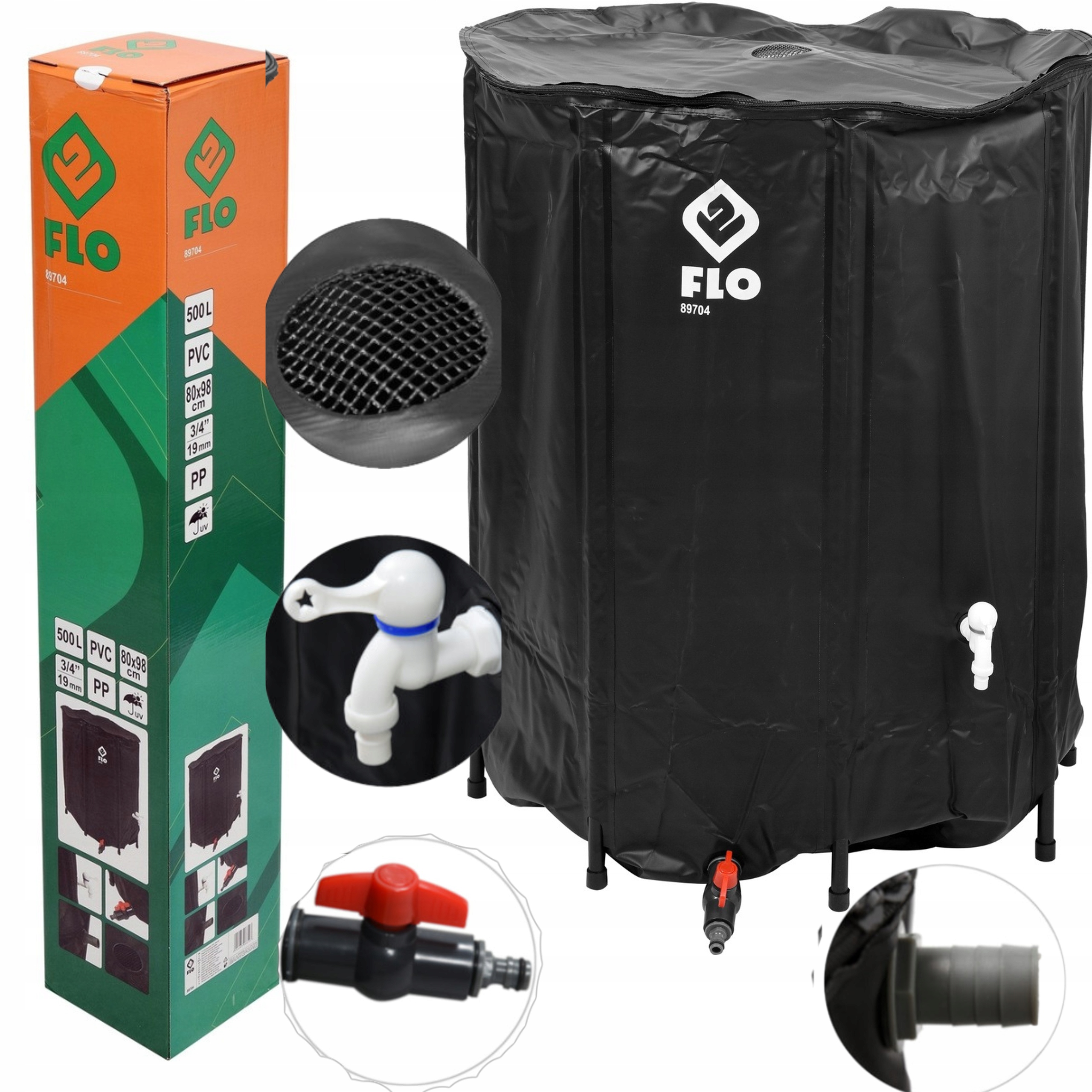 ZBIORNIK NA DESZCZÓWKĘ WODĘ 500L PVC SKŁADANY DUŻY CZARNY 98x80cm Cechy dodatkowe składany z filtrem z kranem