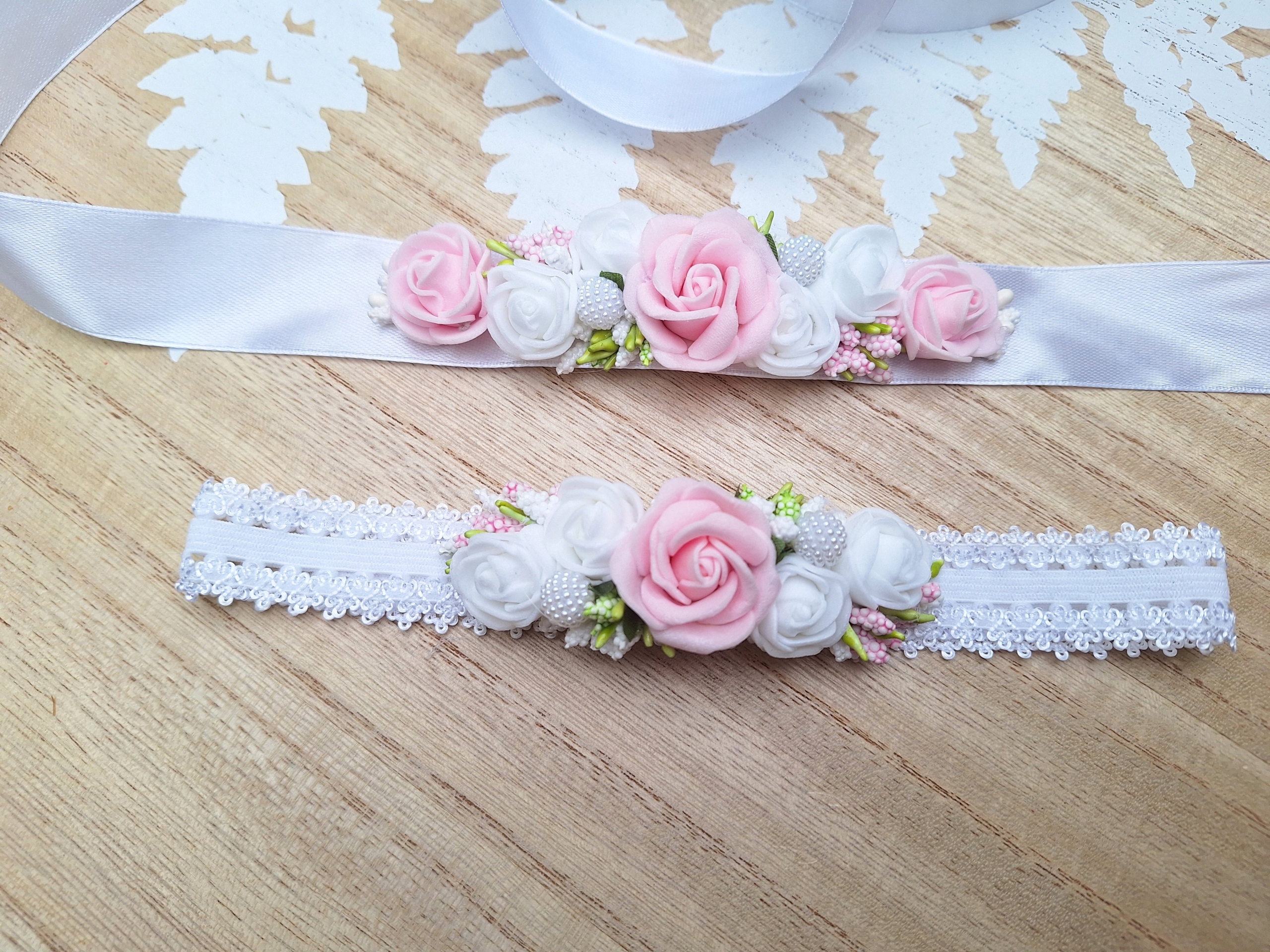 Zestaw do chrztu opaska pasek różowa na chrzest perełka elegancki Rozmiar 62