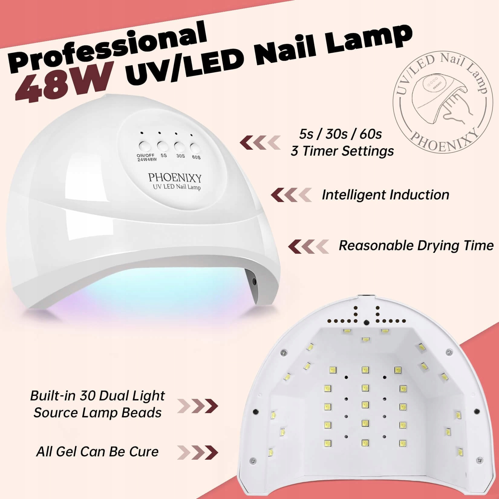 PHOENIXY Zestaw Lakierów UV z Lampą 48W 50 Sztuk Zestaw Startowy Dla Kobiet — miniatura 3