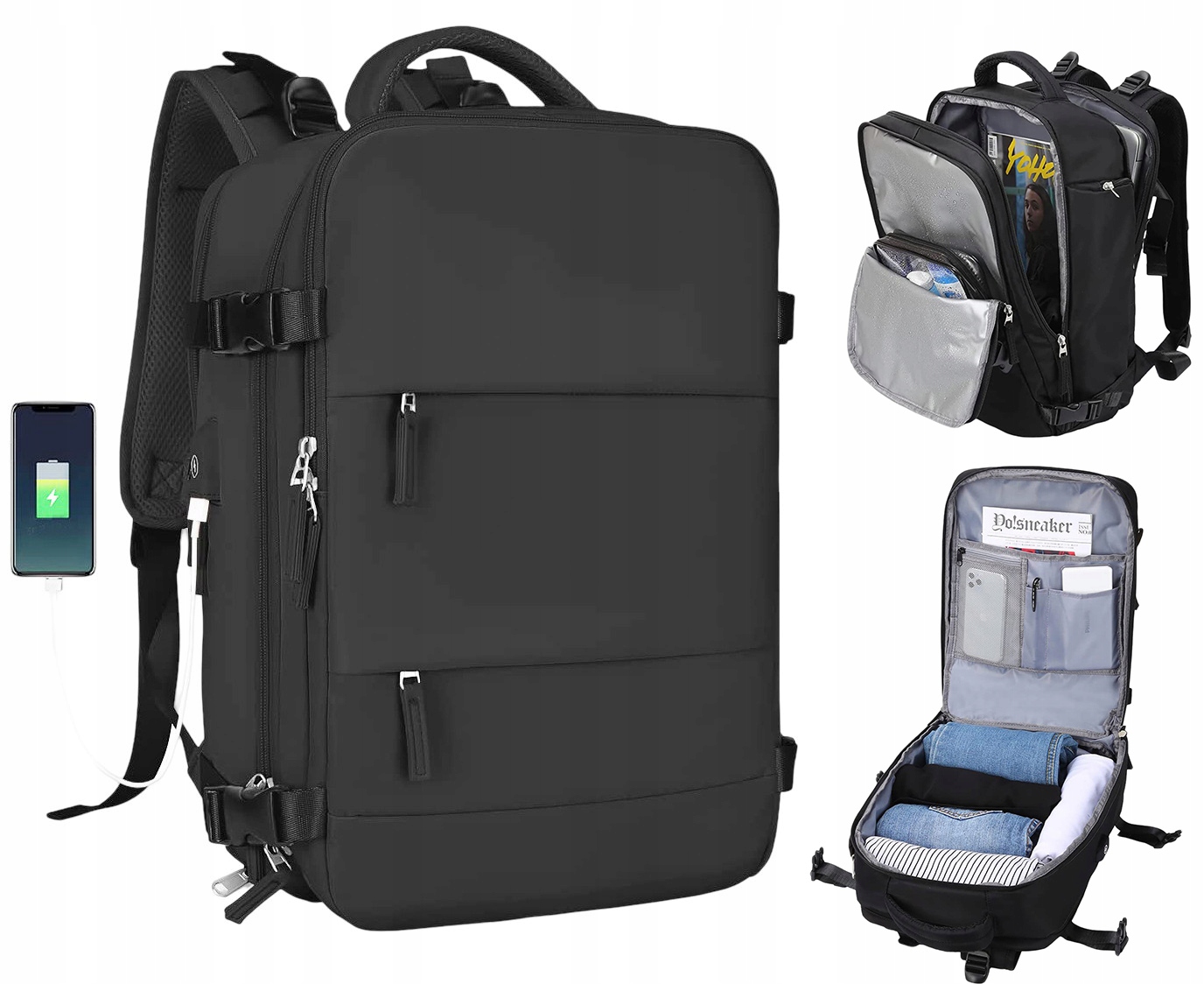 Plecak Podróżny do Samolotu 40X30X20 Bagaż Podręczny Ryanair Wizzair Usb