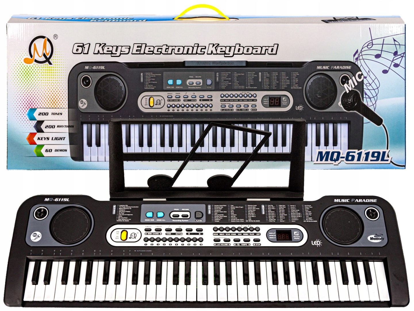 Keyboard MQ-6119L Organki, 61 Klawiszy, Mikrofon, Nauka Gry