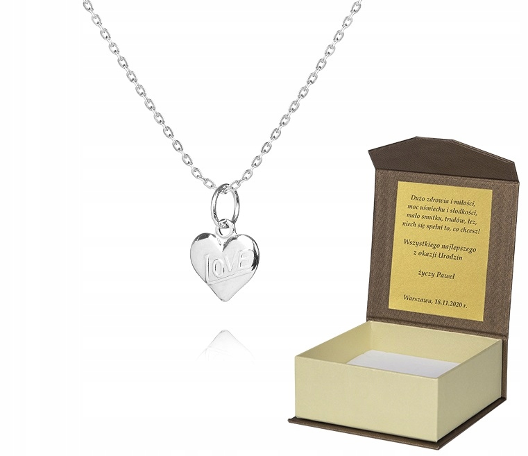 925 Stříbrný Řetízek 40 cm Srdce Dedikace A5Z88