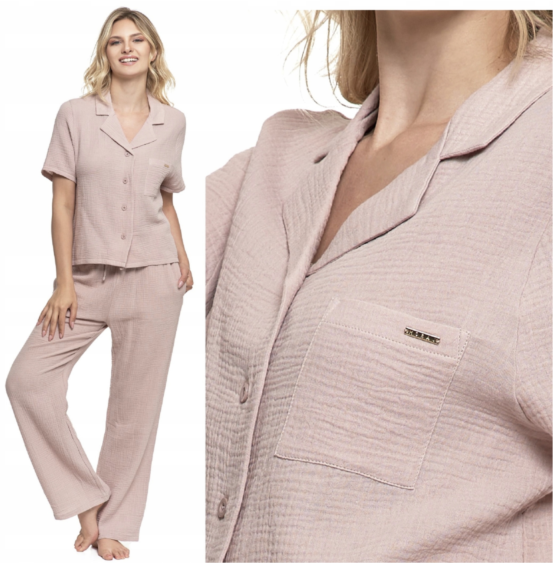 Piżama Muślinowa Damska Dwuczęściowa Koszula I Spodnie Bawełna Moraj XXL