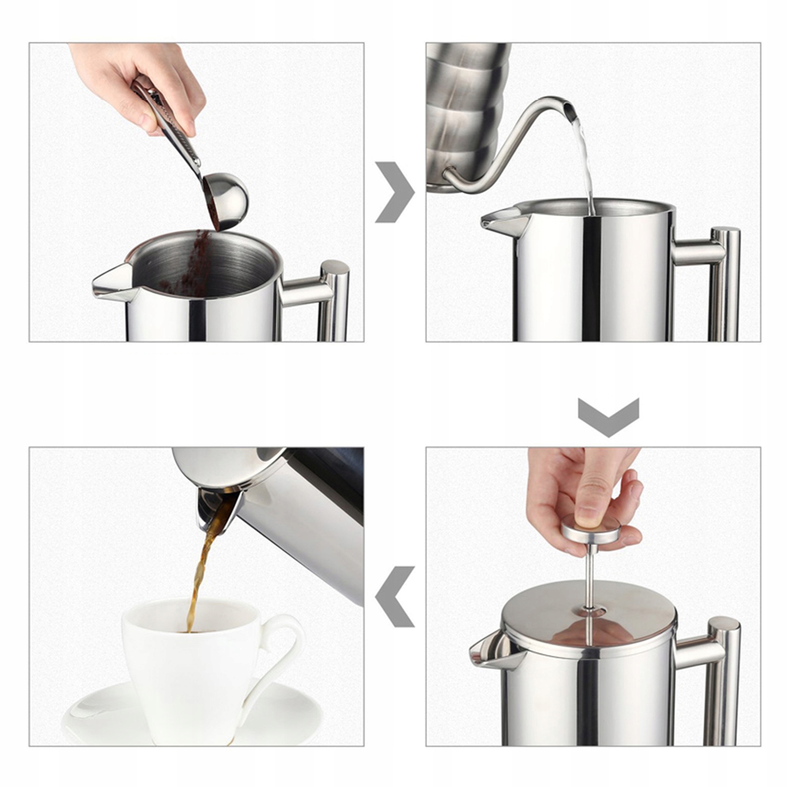 KAWIARKA ZAPARZACZ do KAWY HERBATY 1000ml FRENCH PRESS ZAPARZACZ TŁOKOWY304 Pojemność (w filiżankach) 8