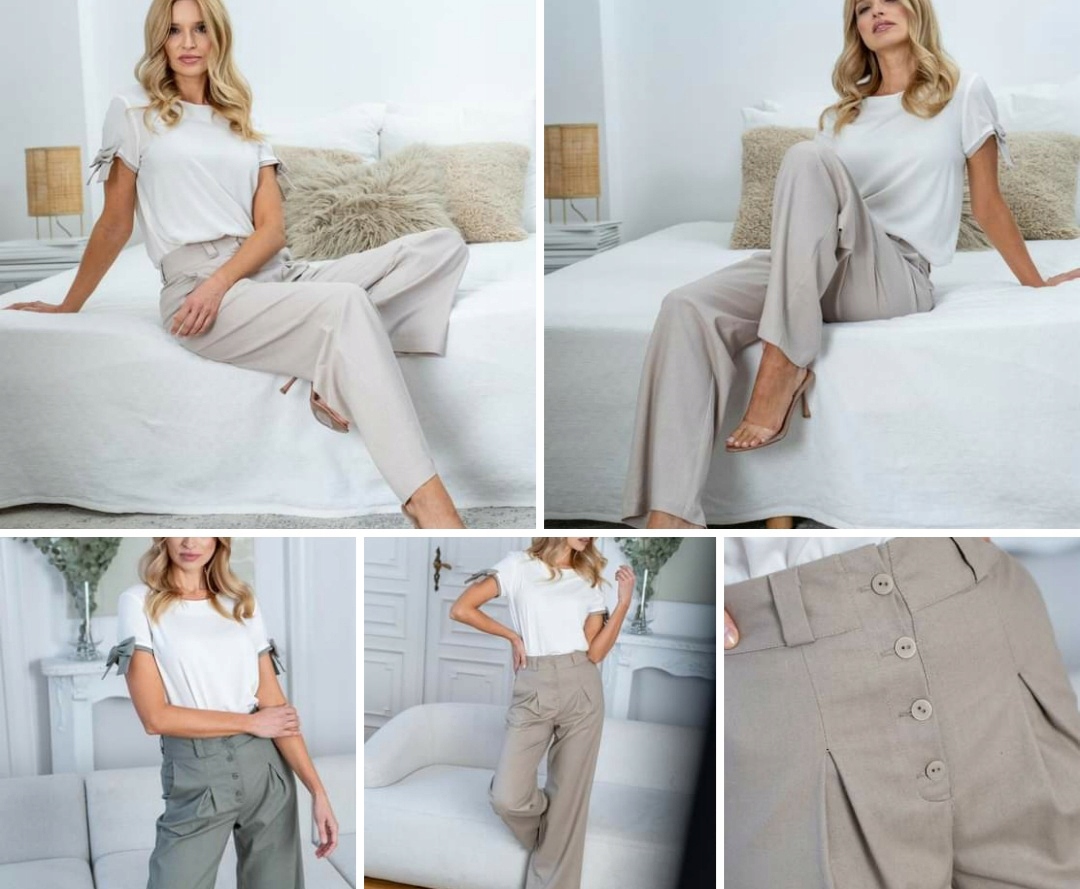 Béžové kalhoty Len Viskóza Model 0964 Lalous velikost M