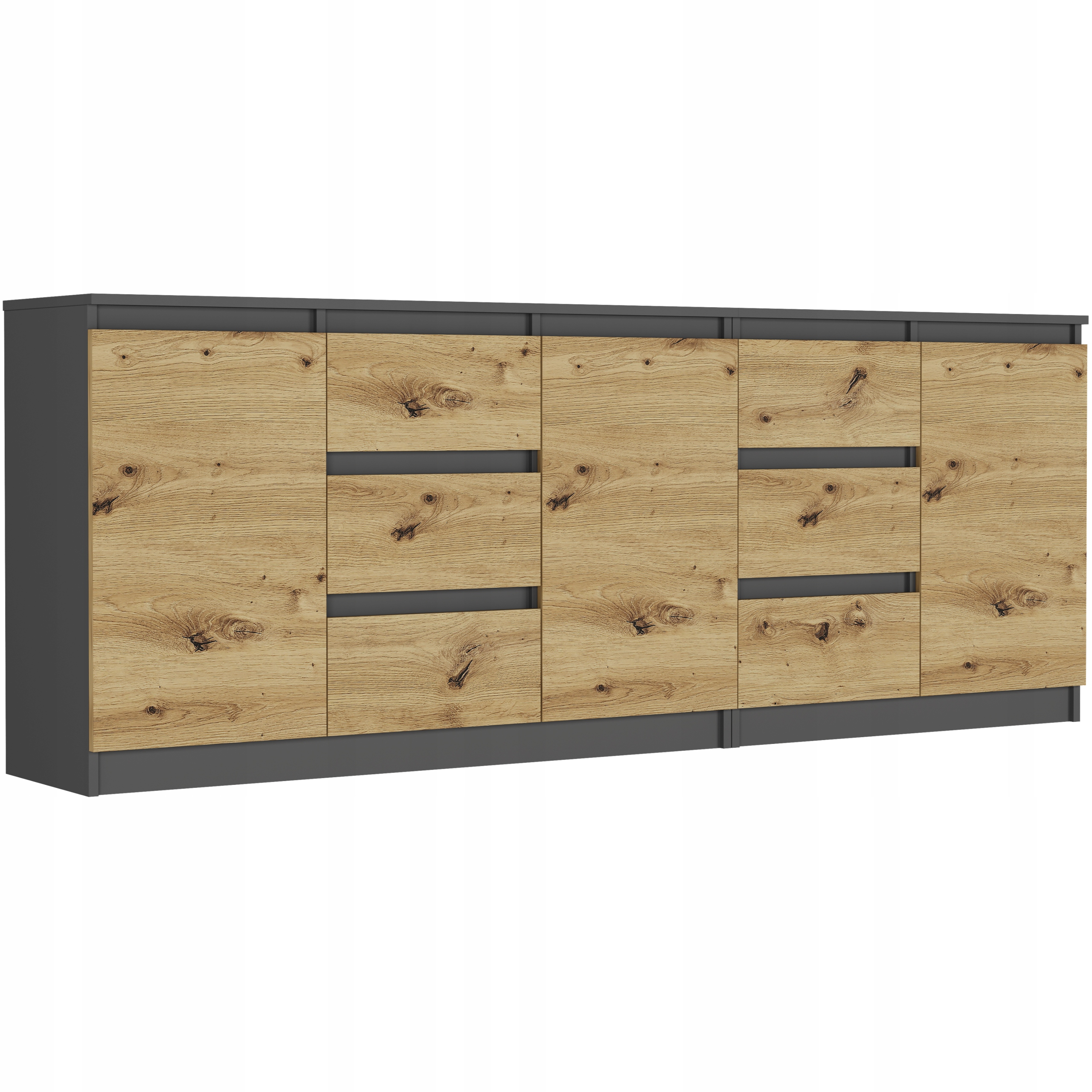 Komoda sada 200 skříňka 6 zásuvek 3dvířka velká do obývacího pokoje antracit mixArtisan