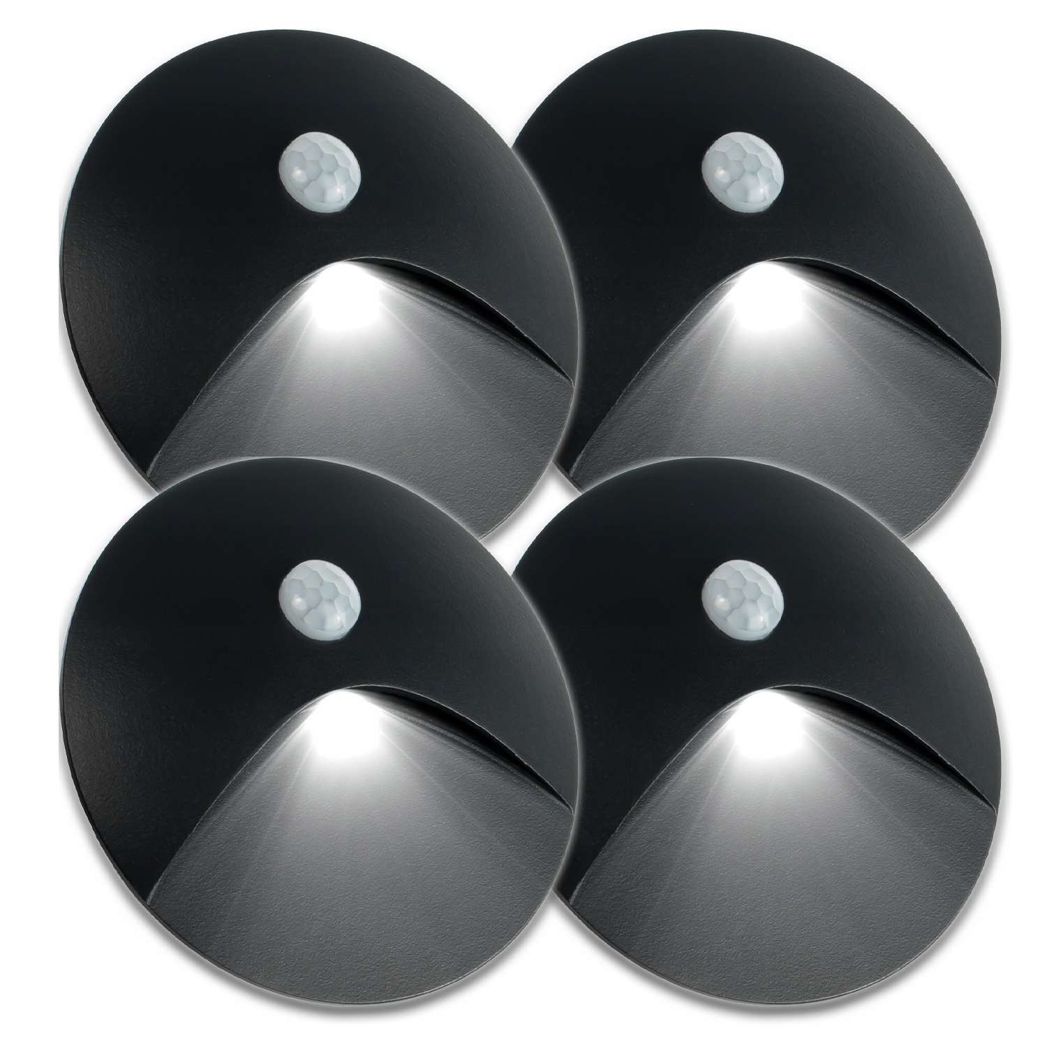 4X Černá Hliníková Schodišťová Objímka IP65 Senzor Soumraku Pohybu