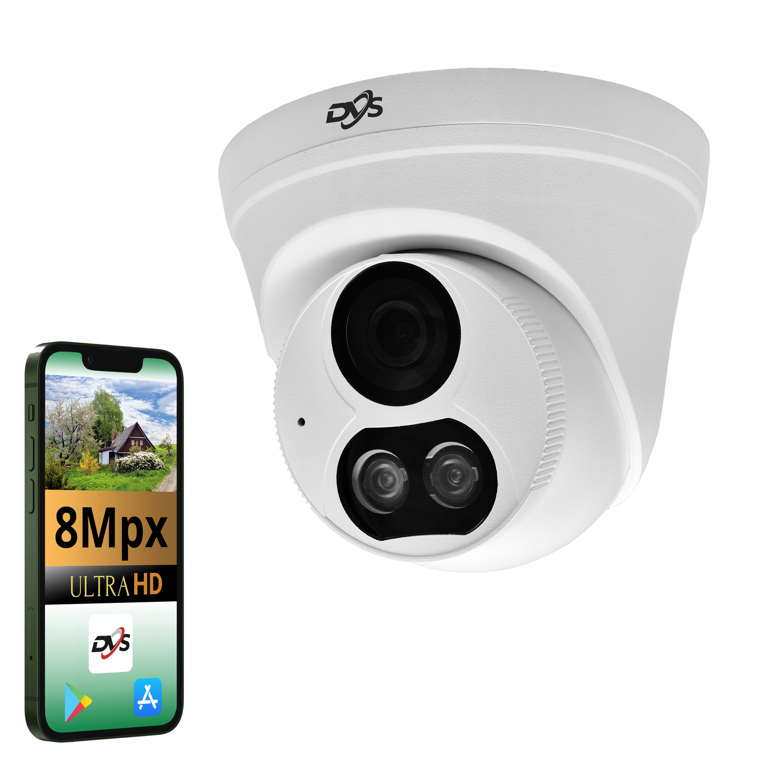 Biela Kupolová Kamera Dvs Ip Poe Dual Light 8MPX Infračervené Led Microsd