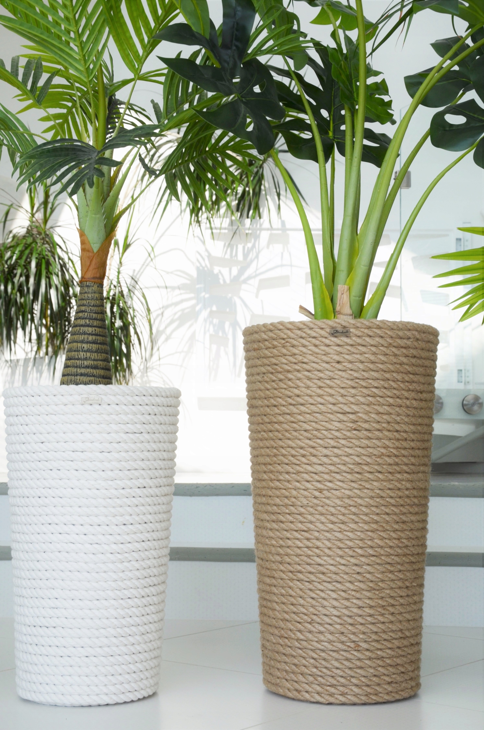 Vysoký Květináč Velký květináč Boho Bílý provázek 42