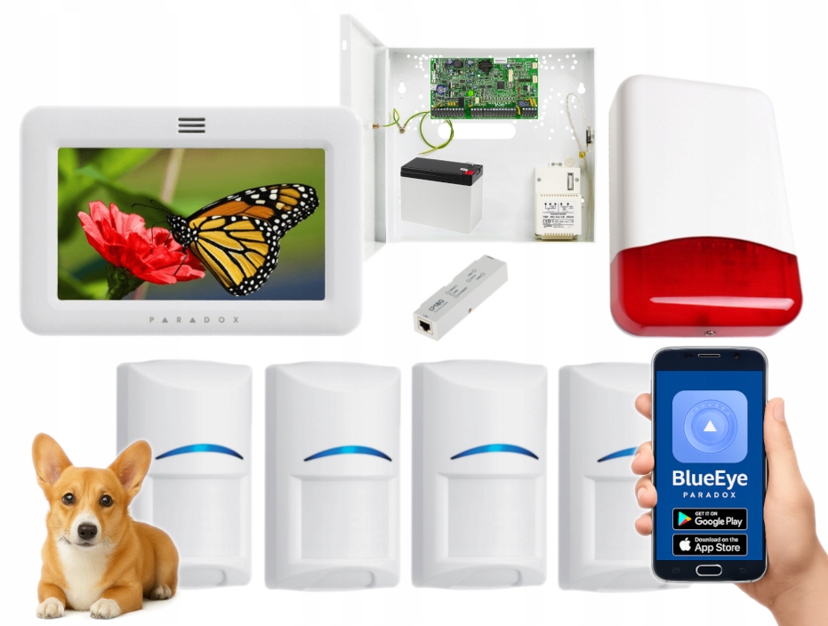 System Alarmowy Do Domu Paradox 4 Czujki Bosch Pet Aplikacja LCD Wifi