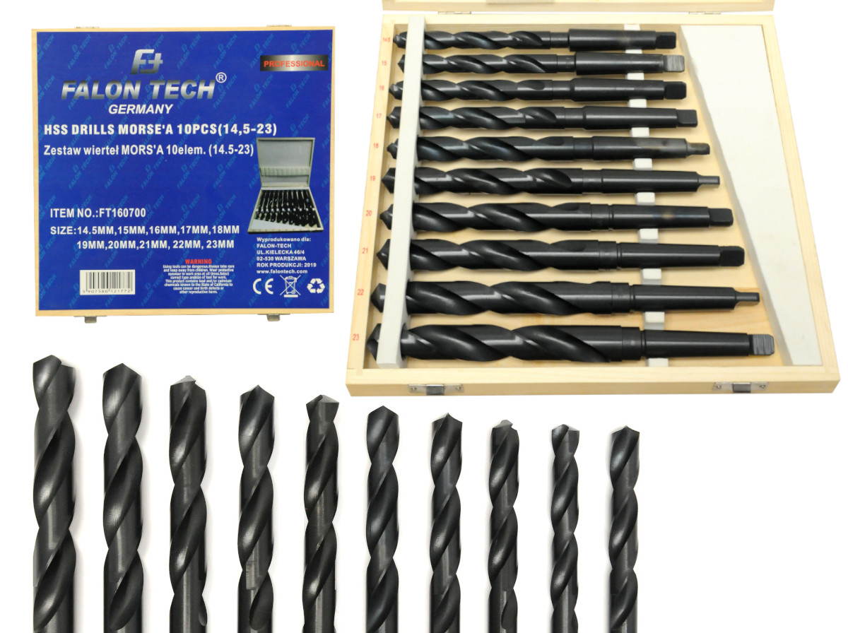 Wiertła Morse'a do metalu Falon-Tech FT160700 10 sztuk Hss 14,5-23 mm