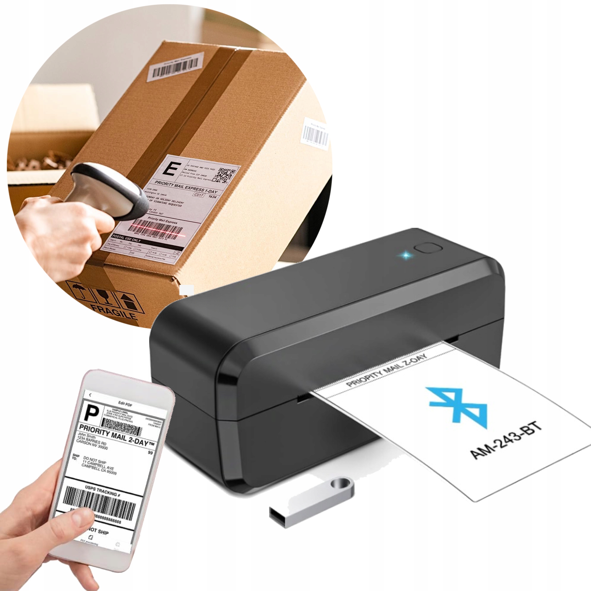 Drukarka termiczna etykiet kurierskich Aimo AM243 Bt 104mm Dpd Inpost Ups