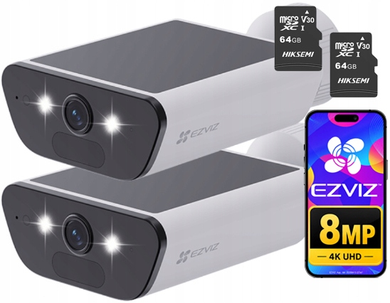 Dve WiFi kamery Ezviz CB5 4K s vstavaným bezdrôtovým solárnym systémom 2x 64 Gb