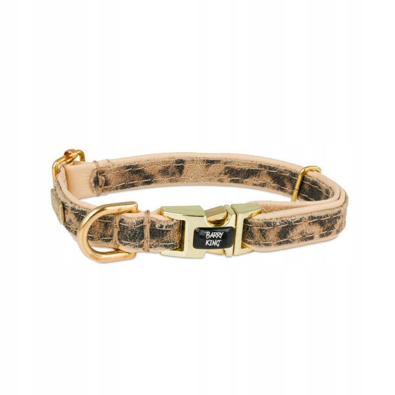 Levně Obojek pro psa, Wild Cheetah, béžový, kožená mosaz, Š 13mm/25-40cm