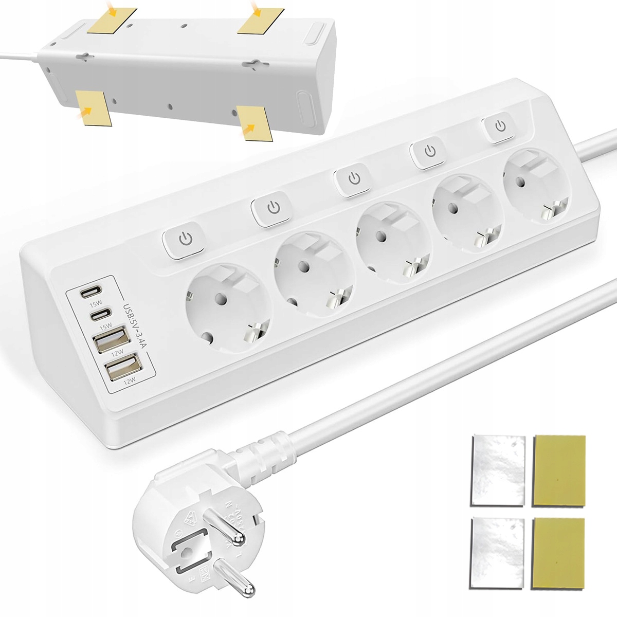 Prodlužovací Zásuvková Lišta 5 Zásuvek 2 M Typu C Usb A S Vypínačem