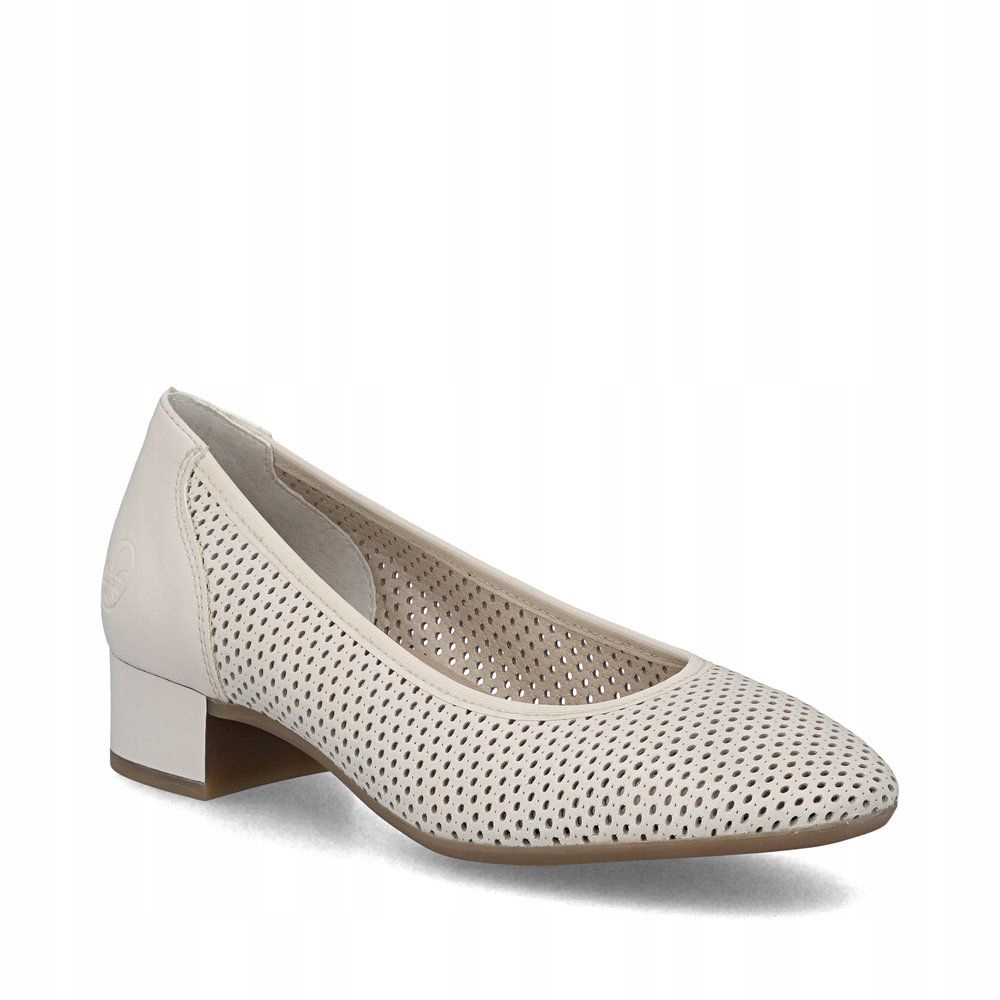 Rieker czółenka skórzane Szersze baleriny beżowe Ażurowe półbuty 43459-60