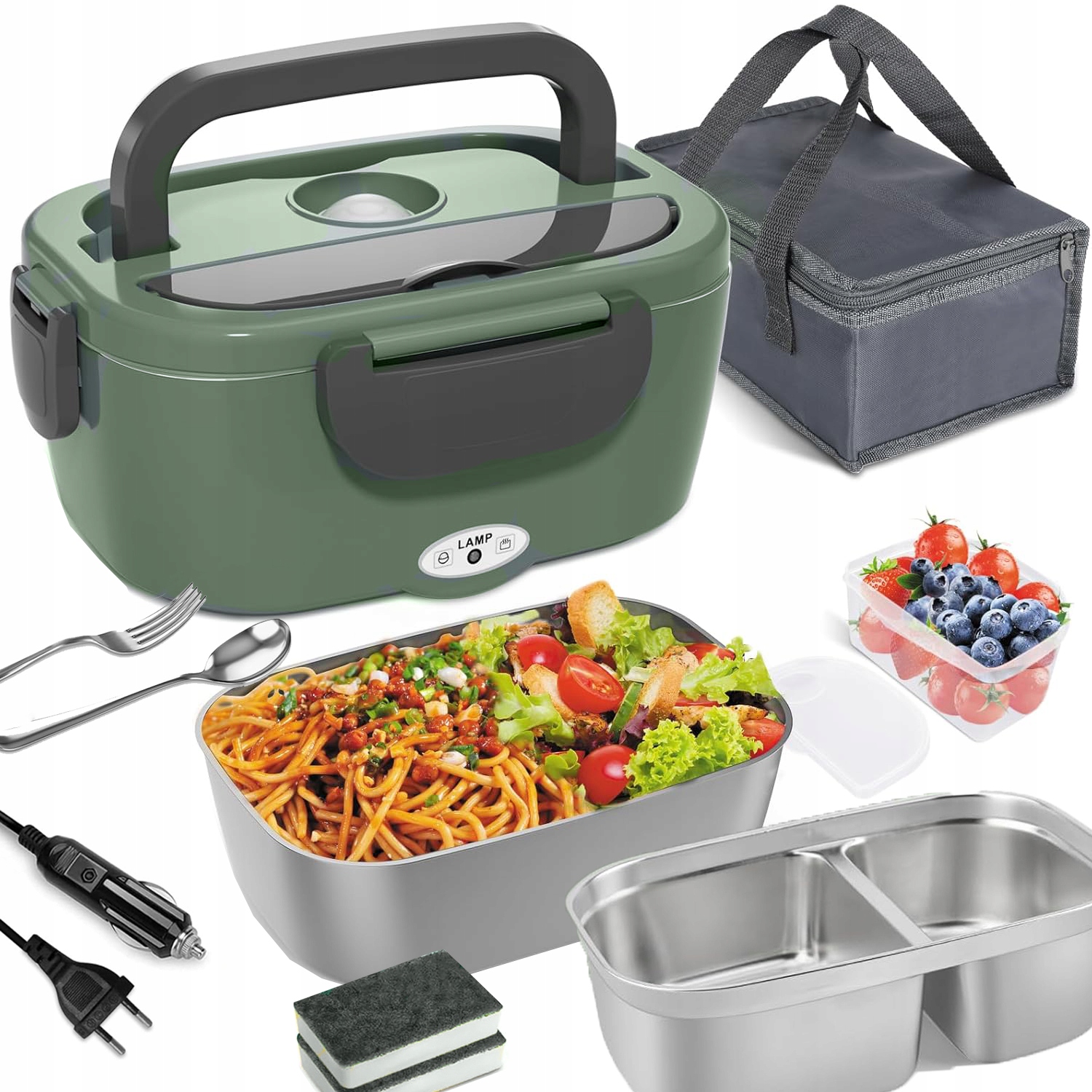 Vyhřívaný Jídelní Box 1.5L Nerezový Ocel 100W Pro Domácí Použití/cestování (zelený)