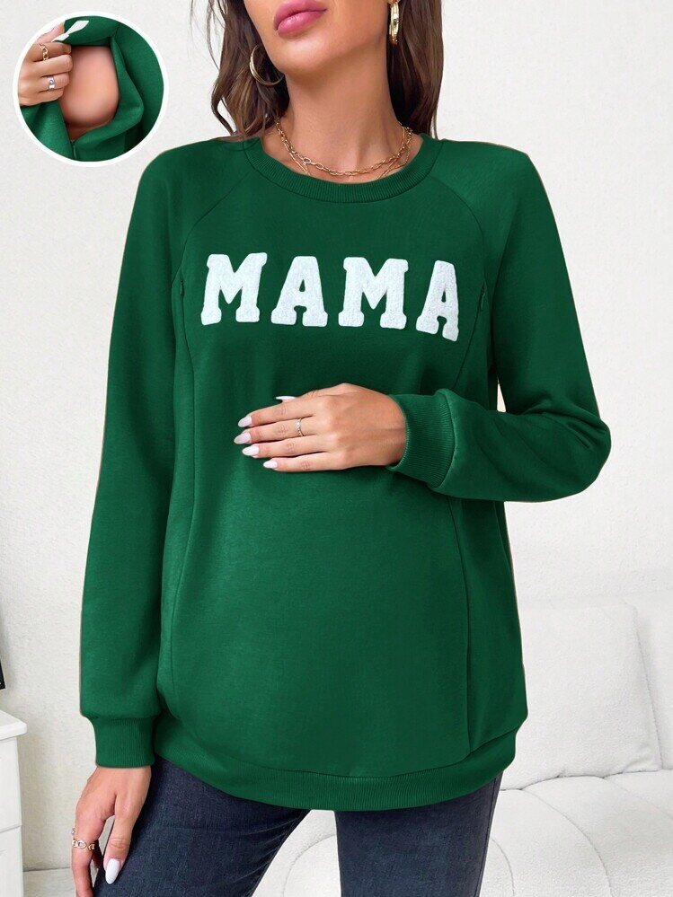 SHEIN Bluza ciążowa z raglanowym rękawem i nadrukiem w kształcie litery L