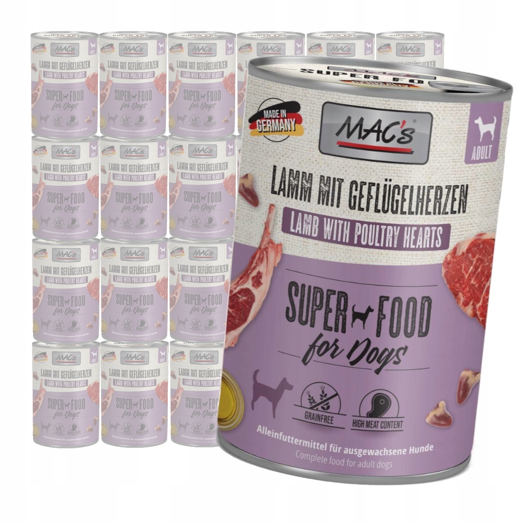 Levně MAC's Dog Bezobilné Vlhké Krmivo pro psa Jehněčí srdce Drůbeží 24x400g